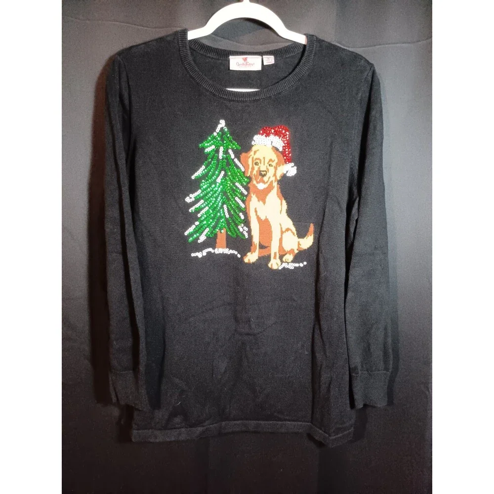 Quacker Factory Holiday Pets Black Sweater Golden Retriever Dog Large Crew Neck - Picture 3 of 5